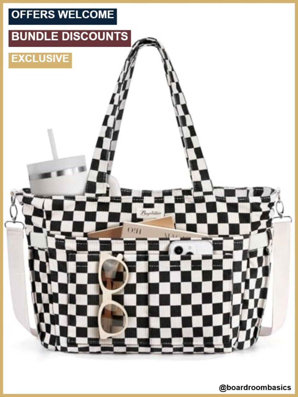 Corduroy Tote Bag with 17 Pockets Laptop Work Tote 15.6" Computer Bag 40oz Cup